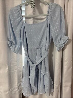 Francesca's Collections Light Blue Swiss Dot Mini Dress